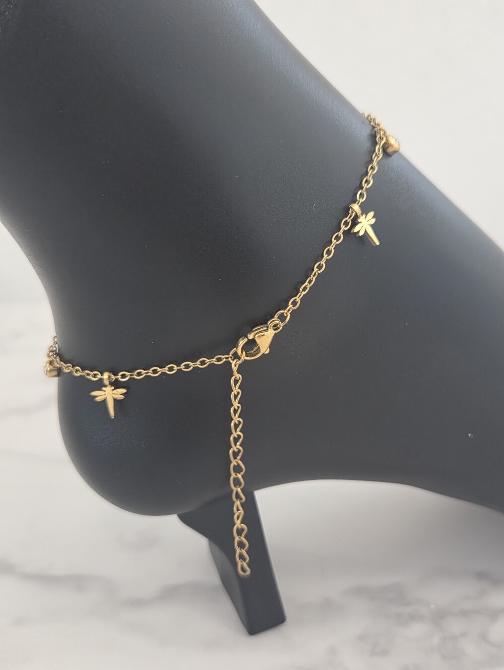 ​Gold Dragonfly Anklet Stainless Steel Cubic Zirconia Dainty Ankle Bracelet - Picture 9 of 12